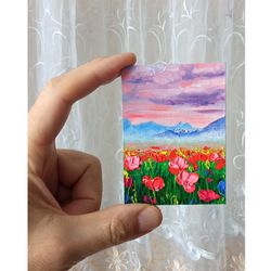 vermont painting aceo original art impasto oil painting landscape wall art tiny painting poppies artwork 3.5" by 2.5"