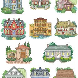 Digital | Vintage Cross Stitch Pattern Houses | ENGLISH PDF TEMPLATE