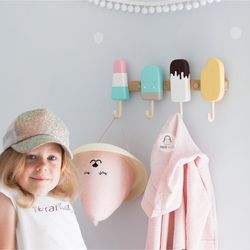 wall hanger for clothes, childrens wall hooks hanger, ice cream decor for wall, coat rack kids room, entryway hooks