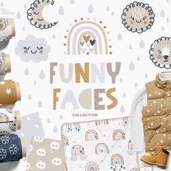 baby animal faces clipart and seamless patterns collection
