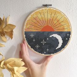 Sun and moon cross stitch pattern Modern cross stitch PDF Contemporary xstitch Day and night