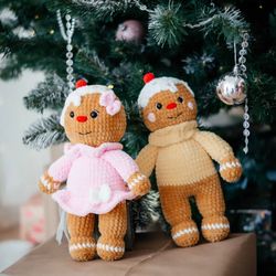 Crochet stuffers gingerbread men girl and boy Crochet toys gingerbread