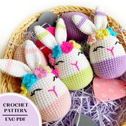 Crochet Bunny Easter Egg pattern. Amigurumi easter decor pattern.