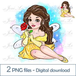 Baby Fairy with rose 2 PNG files Little Princess Clipart Sublimation Baby Princess belle design Magic Digital Download