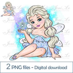 Baby Snowy Fairy 2 PNG files Little Princess Clipart Sublimation Baby Snowy Princess design Snowflake Digital Download