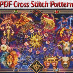 Zodiac Sign Counted Cross Stitch Pattern / Modern Astrological Sign PDF Chart / Zodiac Signs Embroidery PDF Pattern