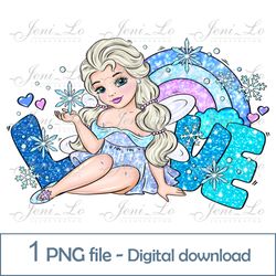Baby Snow Fairy Love 1 PNG file Little Snow Princess Clipart glitter letters Sublimation Rainbow design Digital Download