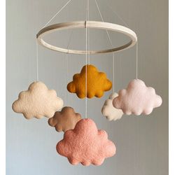 Ready to ship-Six clouds baby mobile- gift for newborn girl
