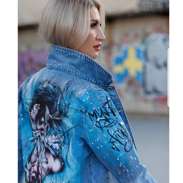 hand painted women jacket-jean jacket-denim jacket-girl fabric clothing-designer art-wearable art-custom clothes 2.jpg