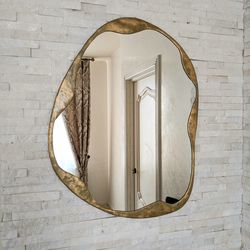 Cloud wavy mirror Asymmetrical mirror Mirror with bronze curvy frame Irregular mirror Blob mirror