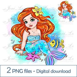 Baby Mermaid 2 PNG files Little Mermaid Clipart Sublimation Little Princess design beautiful girl Digital Download