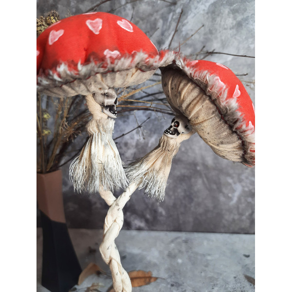 skull mushrooms with hearts on hats