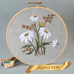 Daisy pattern hand embroidery DIY, Floral design pdf