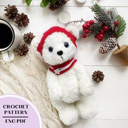 Crochet teddy Bear pattern toy. Amigurumi plush bear animal