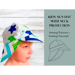 Kids Sun Hat With Neck Protection Sewing Pattern, Toddler Sun Hat, Childrens Sun Hat With Visor, Infant Sun Hat