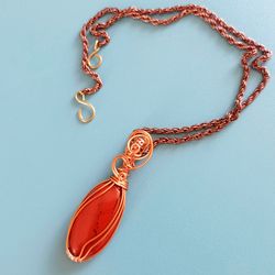 Womens Handmade Wire Wrapped Pendant with Red Jasper
