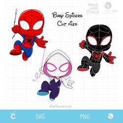 3 Baby Spidey Svg cut file, Ghost Spider Png, Black Spiderman Morales Svg, Classic spider Svg