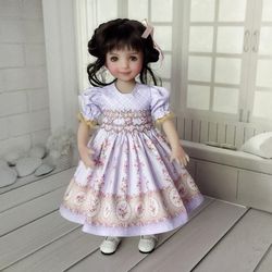 Violet smocked dress with hand embroidery for Dianna Effner 13" dolls