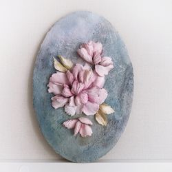 Peony painting Floral Shabby chic wall decor Soft pink flowers Sculpture art Mom Birthday gift Bedroom wall hanging