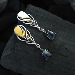 Sterling silver petersite earrings Wire wrap earrings Stud earrings Handmade jewelry