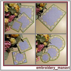 ITH embroidery designs of 8 napkins-stands for hot dishes