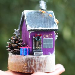 Christmas village house 4". Small wooden house. Merry christmas gift
