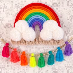 Rainbow tassel garland, Cute nursery decor, Classroom decor, Rainbow decor