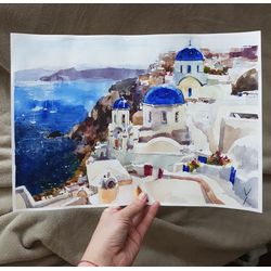 Santorini, Greece - Original landscape painting  watercolor landscape