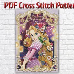 Rapunzel Cross Stitch Pattern / Rapunzel Cross Stitch Chart / Disney Cross Stitch Pattern / Princess Cross Stitch Chart
