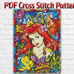 Ariel Cross Stitch Pattern / Mermaid Cross Stitch Pattern / Disney Cross Stitch Pattern / Cartoon PDF Cross Stitch Chart