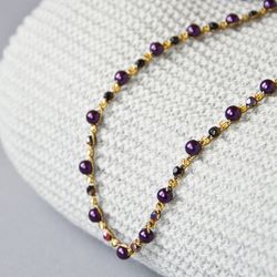 Simple Purple Rosary Style Crochet Necklace, Light Handmade Jewelry with Glass Beads and Seed Bead