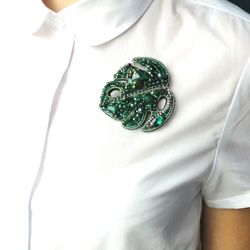 leaf of monstera beaded crystal brooch for women