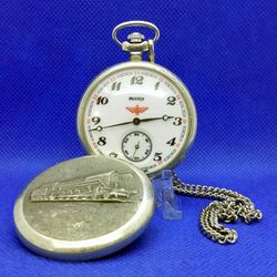 Vintage Pocket Watch Molnija Train. Rare Antique Mechanical watch