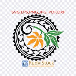 Tattoo Svg. Polynesian flowers cirle Svg logo, Samoan flowers circle design.