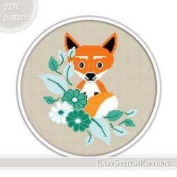 Fox cross stitch pettern. Baby cross stitch pettern.