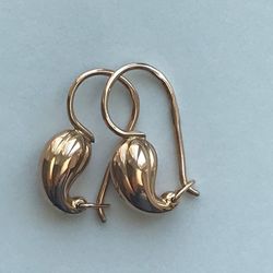 Vintage 14K Original Earrings Peppers USSR 583 Rose Gold with star without stone Soviet Retro Rare Russian Women jewelry
