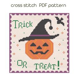 Tick or treat Pumkin cross stitch pattern Happy halloween cross stitch funny embroidery PDF pattern /106/