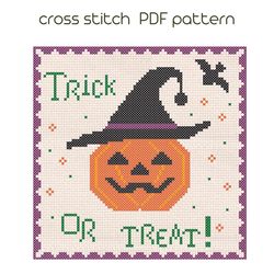 tick or treat pumkin cross stitch pattern happy halloween cross stitch funny embroidery pdf pattern /106/