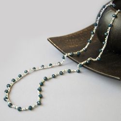Gray Glass Bead Crochet Necklace Handmade, Long 2 Wrap Necklace or 5 Wrap Bracelet