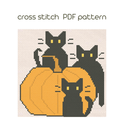 Cat Halloween Cross Stitch Pumkin cross stitch Pattern PDF Happy helloween digital file /108/