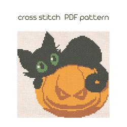 cat pumkin halloween sampler cross stitch pattern pdf pumkin cross stitch happy halloween instant download /110/