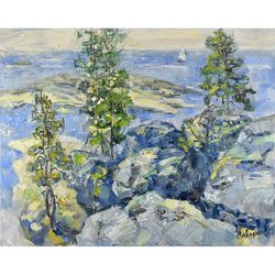 lake painting island landscape ladoga skerries karelia original artwork impressionism art