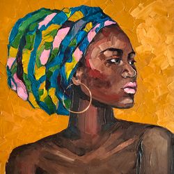 African American woman portrait painting girl original art oil painting woman hand painted African wall art by AlyonArt