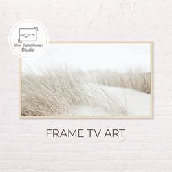 Samsung Frame TV Art | 4k Nature White Grass Field Landscape Art for The Frame Tv | Digital Art Frame Tv | Neutral Color