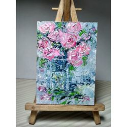 roses original art miniart oil painting on cardboard
