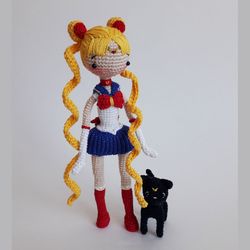 Sailor moon doll, crochet doll, cat moon, handmade doll sailor moon, anime crochet doll