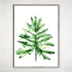 Monstera Leaves Art Print, Watercolor painting printable, Bedroom wall decor, Watercolor green plants, Nature Prints