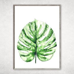 Monstera Leaves Art Print, Watercolor painting printable, Bedroom wall decor, Botanical Plant Wall Art, Boho Prints