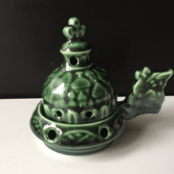 Church hand-made porcelain incense burner. with colored glaze, Hand made in Russia