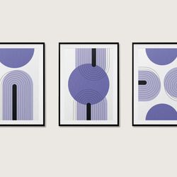 set of 3 geometric rainbow prints | very peri posters | mid century minimalist wall art | digital download
